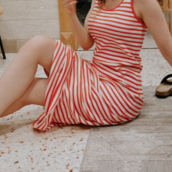 Red White Ribbed Midi Dress - Picture 2 of 4